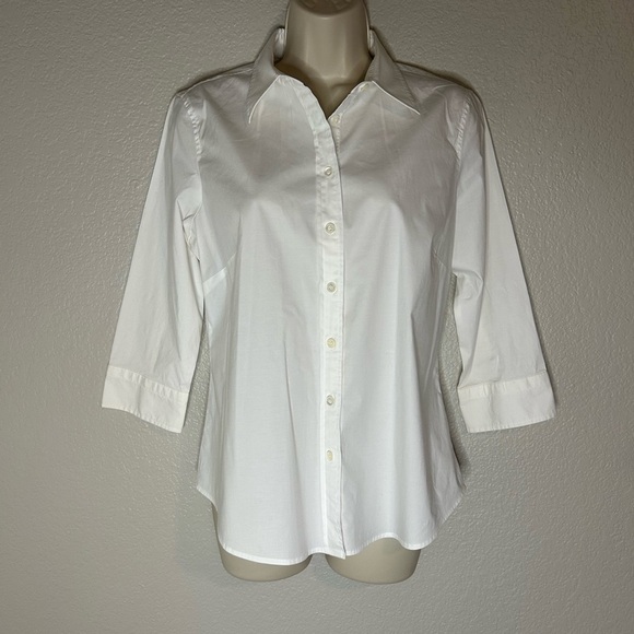 J. Crew white 3/4 sleeve shirt with front buttons size Petite Large - Picture 1 of 6